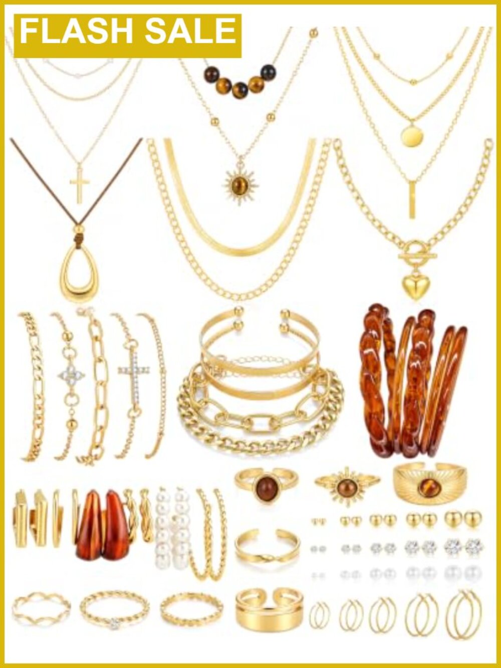 73Pc Western Silver Layered Necklace Bracelet Earring Ring Set